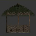 Hexagonal Outdoor Pavilion With Thatch Roof Wooden Structure And Table Chairs Inside