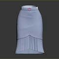 Light Blue Skirt With Pink Waist Flower Decoration And Pleated Front Split Hem