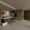 Open Layout Modern Living and Dining Room Interior With Beige Sofa TV Wooden Furniture Blinds