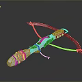 Futuristic Silver Crossbow With Metallic Body Red Accents And Mechanical Design