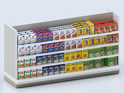 Retail Display Shelf With Multi Tiered Structure Stacked Various Boxed Food Products 3d model
