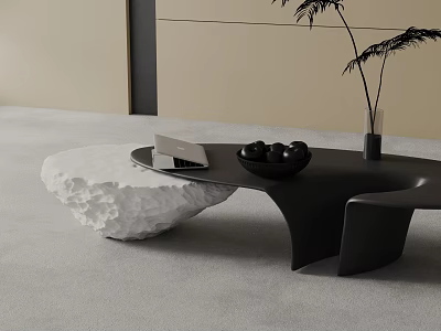 Modern Black Coffee Table with Open Book Black Fruit Bowl White Stone and Plant Vase 3d model