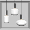 Modern Minimalist Pendant Lights With White Ribbed Shades And Black Metal Frames