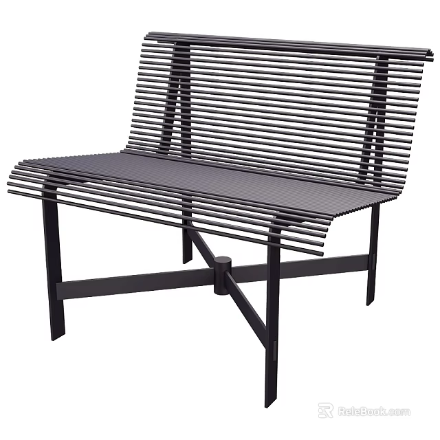 Modern Sturdy Metal Outdoor Chair Featuring Slatted Back And Seat For Garden Use 3d model 