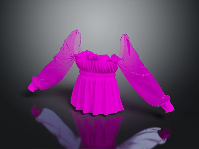 Pink Strapless Dress With Transparent Sleeves And Flowy Lightweight Fashion Fabric 3d model