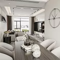 Elegant Modern Living Dining Room Interior With Sofa Dining Table Chairs TV And Decorative Clock