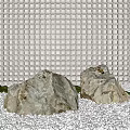 Garden Decor With Two Stones White Pebbles Green Moss And Lattice Wall Lighting