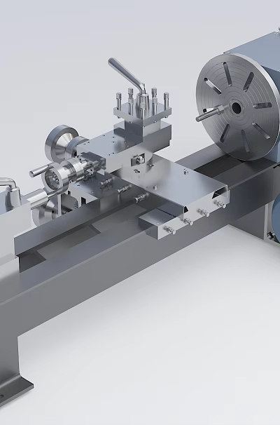 Industrial Lathe Machine With Motorized Spindle Chuck And Precision Metal Working Bed 3d model