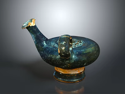 Antique Furniture Accent Piece With Bird Shaped Bronze Design And Handle 3d model
