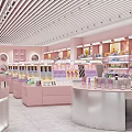 VELIKE Pink Store Interior With Curved Display Windows And Product Shelves