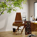 Modern Glass Top Office Desk With Yellow Chair Laptop Table Lamp And Decorative Rug