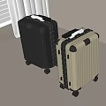 Modern Hard Shell Suitcases in Black and Beige with Vertical Stripes Wheels and Retractable Handle