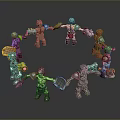 Colorful Toy Characters And Creatures Holding Hands In Circle Formation
