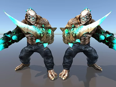 Twin Game Movie Characters With Glowing Blue Blades Rock Like Bodies And Dark Pants 3d model