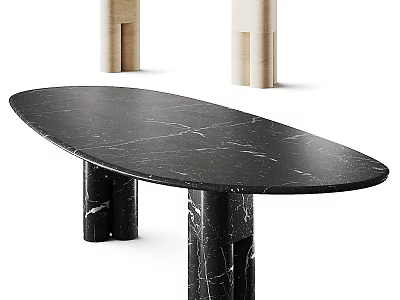 Sleek Black Marble Oval Table With Modern Design And Matching Black Marble Legs 3d model