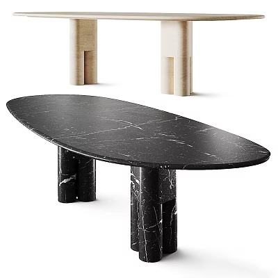 Sleek Black Marble Oval Table With Modern Design And Matching Black Marble Legs 3d model