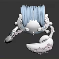 Cute Cartoon Creature Character With Light Blue Hair Holding Pink Flower and Petal-shaped Body