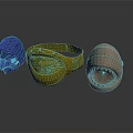 Decorative Ornaments Including Blue Helmet Gold Dragon Ring And Brown Creature Head
