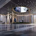 Modern High Rise Buildings Entrance With Paved Ground Trees Lighting And Car