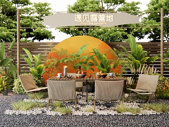 Camping landscape net red punch point outdoor tables and chairs plant landscape plant pile shrubs 3d model