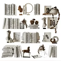 Decorative Ornament Set with Books Sculptures Vases Letter Decor and Horse Figurine on Shelves
