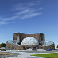 Contemporary Museum Building Design With Unique Dome Stone Exterior And Glass Elements 3d model