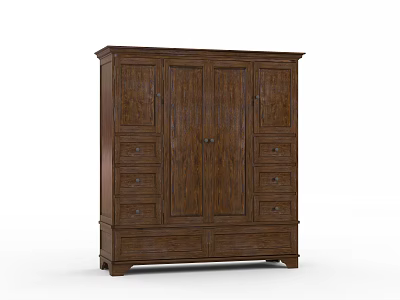 Classic Solid Wood Wardrobe With Multiple Drawers And Storage Doors 3d model