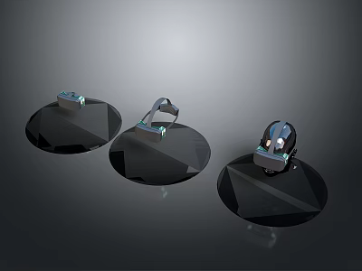 Three Modern Black Computer Peripherals With Polygonal Base And Stand Design 3d model