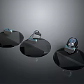 Three Modern Black Computer Peripherals With Polygonal Base And Stand Design