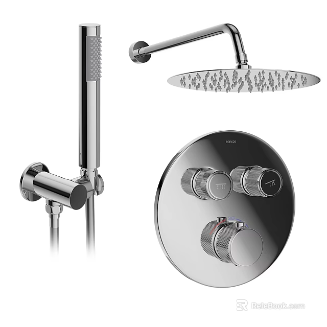 Modern Bathroom Fixture Set With Chrome Showerhead Handheld Shower And Control Panel 3d model 