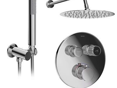Modern Bathroom Fixture Set With Chrome Showerhead Handheld Shower And Control Panel 3d model