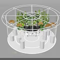 Circular White Display Shelves With Glass Bell Jars Decorative Fans And Green Plants