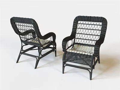 Stylish Wicker Leisure Chairs with Black Frame Mesh Design and Comfortable Cushions 3d model