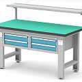 Functional Worktables with Green Tops Metal Frames and Drawers for Workshop Use 3d model