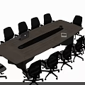 Modern Rectangular Wooden Conference Table With Black Office Chairs And Laptop 3d model