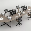 Oval Office Desk With Multiple Workstations Computer Monitors Printers And Office Chairs 3d model