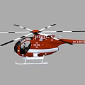 Red Helicopter with Black and White Rotors and Body Markings in Studio Render