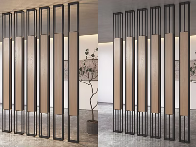Modern Interior Room Divider With Wooden And Metal Vertical Slats Design 3d model