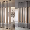 Modern Interior Room Divider With Wooden And Metal Vertical Slats Design