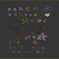 Cartoon Scene Featuring Colorful Various Shaped Plants Scattered on Dark Background