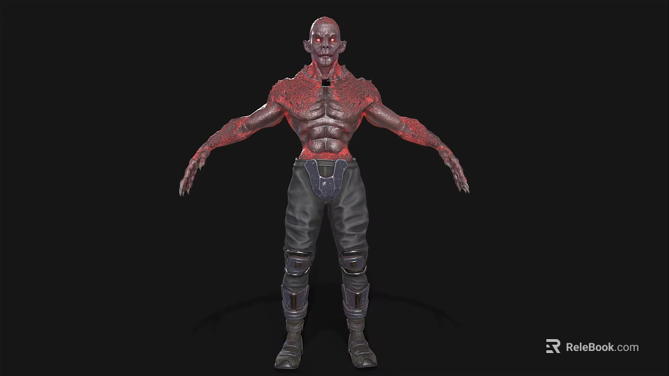 Game Movie Character With Red Skin Muscular Build Black Pants And Boots 3d model 