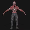 Game Movie Character With Red Skin Muscular Build Black Pants And Boots