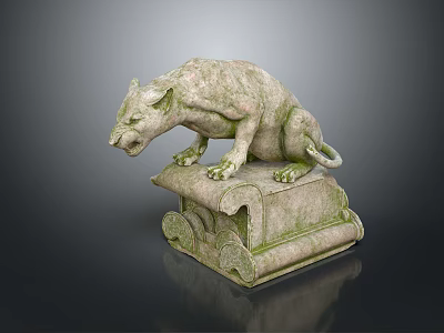 Ancient Weathered Stone Gargoyle Statue on Carved Pedestal with Mythical Creature Features 3d model