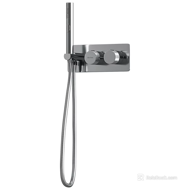 Stainless Steel Shower Faucet With Two Knobs And Handheld Shower Hose 3d model 