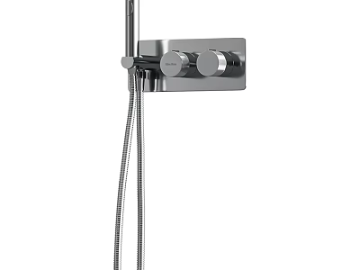 Stainless Steel Shower Faucet With Two Knobs And Handheld Shower Hose 3d model