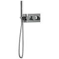Stainless Steel Shower Faucet With Two Knobs And Handheld Shower Hose