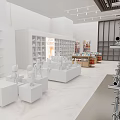 Modern Art Store Interior With Display Shelves Showcasing White Sculptures And Models 3d model