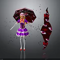 Anime Girl In Purple Dress With Decorative Umbrella Eye Patterned Ornament And Falling Shattered Pieces