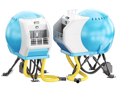 Dual Blue White Spherical Mechanical Devices With Yellow Hoses And Black Supports 3d model