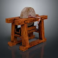 Traditional Stone Mill Grinding Equipment With Sturdy Wooden Stand Base